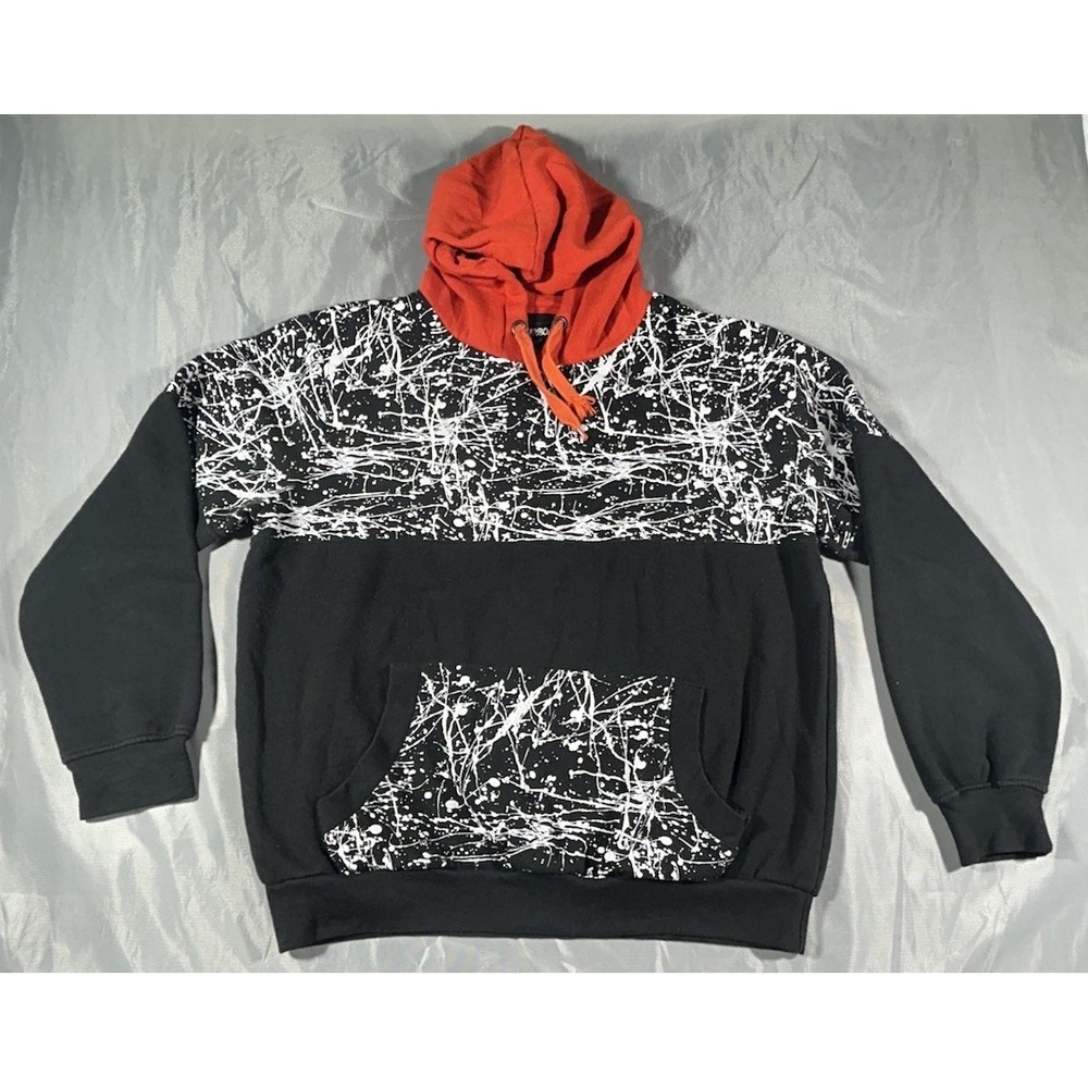 Carbon men's colorblock paint-splatter pullover hoodie Size XXL